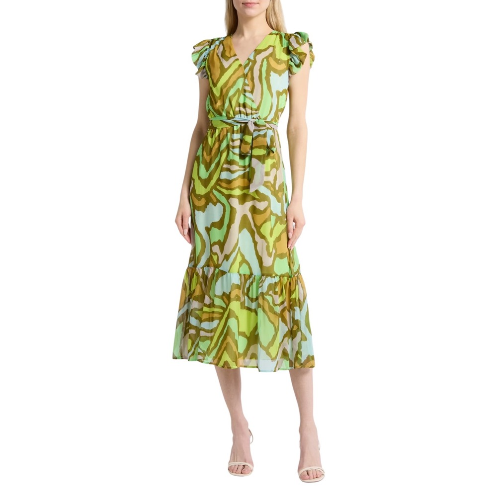 Sam Edelman Landscape Cap Sleeve Maxi Dress Green Size 6 NWT